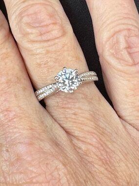1 Carat BiBi Moissanite Engagement Ring With Pave’ Accent Stones Sterling Silver